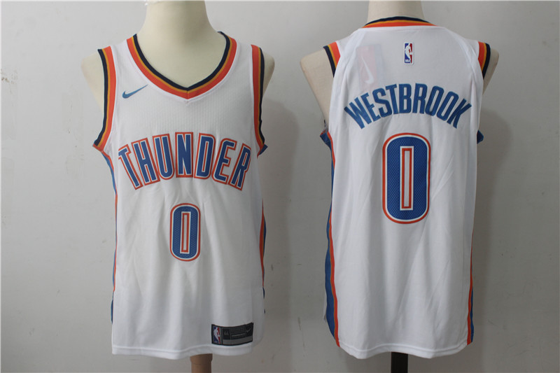 Men Oklahoma City Thunder #0 Russell Westbrook White New Nike Season NBA Jerseys->oklahoma city thunder->NBA Jersey